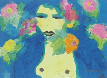 Moderne œuvres - Femme avec fleur dans sa bouche Moderne